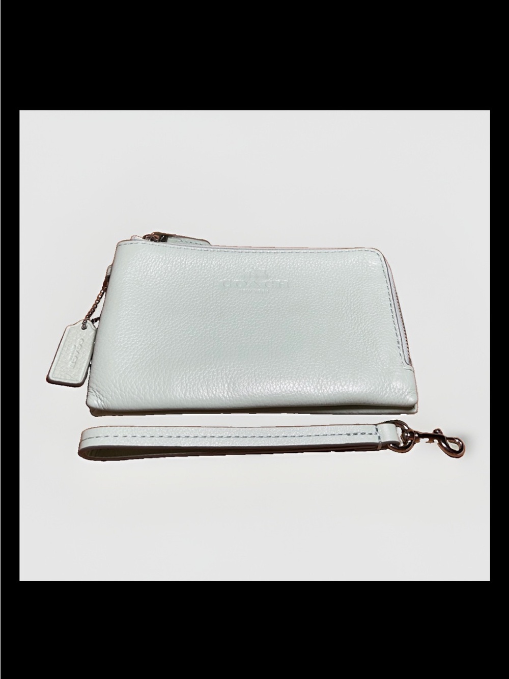 Coach Wristlet/Wallet Double Corner Zip,Ice Blue,Lt. Blue Sea Glass Leather 2016